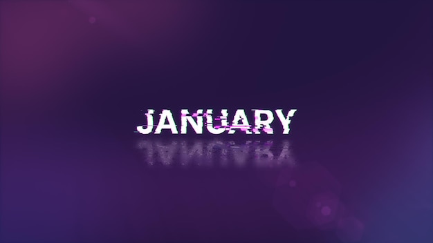 3d rendering january text with screen effects of technological glitches