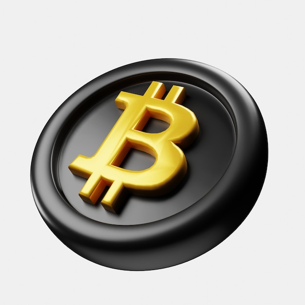 3d rendering left view cryptocurrency btc or bitcoin black gold coin with cartoon style