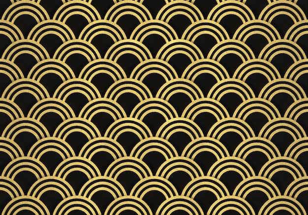 3d rendering. modern luxurious seamless golden circle ring pattern wave wall design background.