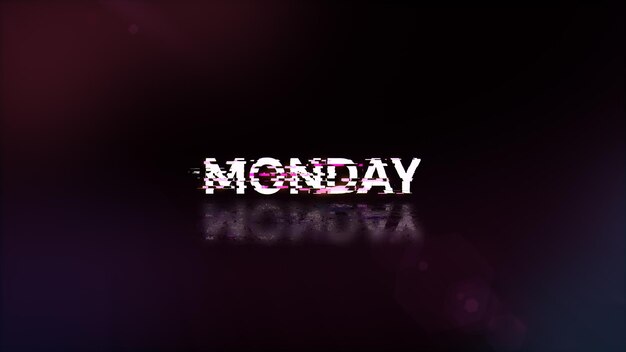 3d rendering monday text with screen effects of technological glitches