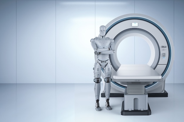 3d rendering mri scan machine controlled by ai robot