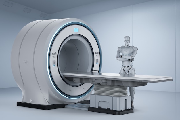 3d rendering mri scan machine controlled by ai robot