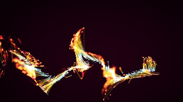 3D rendering of a colorful abstract stylish particle and plexus system on a dark background