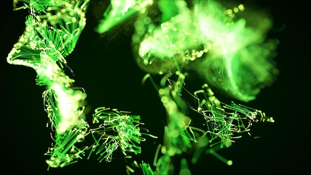3d rendering of a colorful abstract stylish particle and plexus system on a dark background