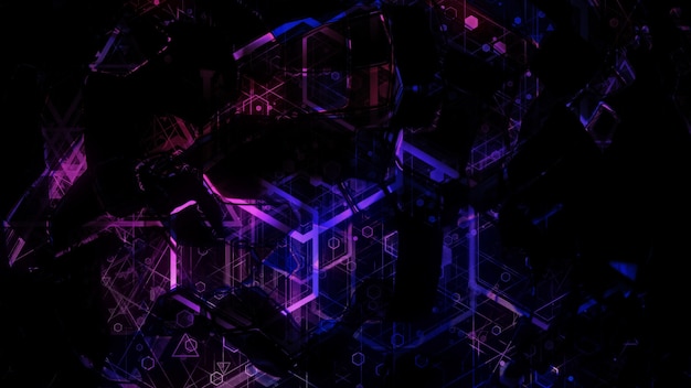 3D rendering of abstract geometric background. Colorful luminous geometric shapes form a background in the form of a color scheme