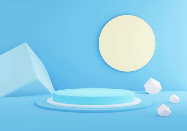 3d rendering of abstract geometric empty blue cylinder podium. Minimal concept.
