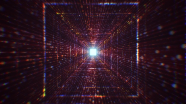 3D rendering of an abstract digital tunnel in cyberspace made of particles