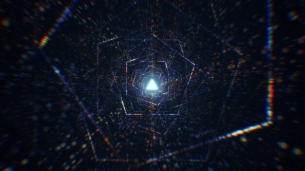 3D rendering of an abstract digital tunnel in cyberspace made of particles