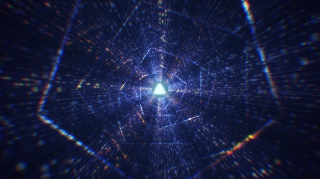 3D rendering of an abstract digital tunnel in cyberspace made of particles