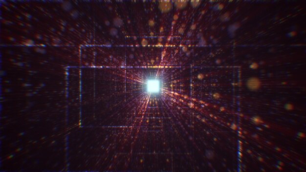 3D rendering of an abstract digital tunnel in cyberspace made of particles