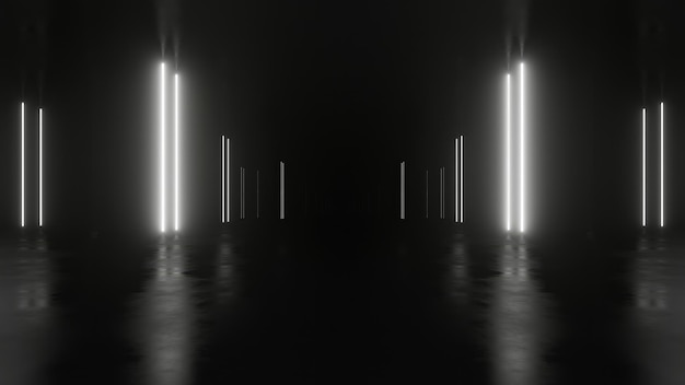 3d rendering of dark abstract scifi tunnel with neon light futuristic spaceship corridor