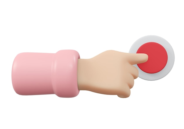 3D Rendering of hand pushing button isolate on white background 3D Render illustration cartoon style