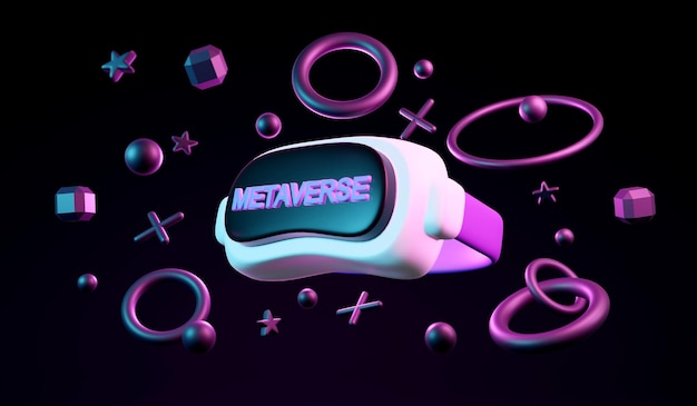 3d rendering of vr glasses with elements on background concept future technology gaming virtual reality 3d render illustration cartoon style