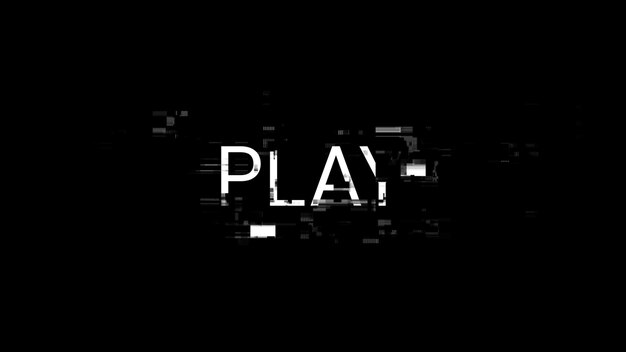 3d rendering play text with screen effects of technological glitches