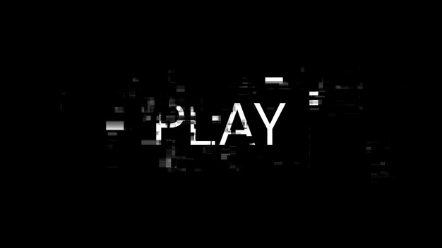 3d rendering play text with screen effects of technological glitches
