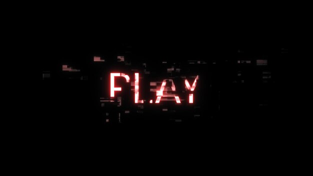 3d rendering play text with screen effects of technological glitches