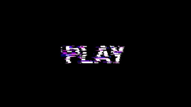 3d rendering play text with screen effects of technological glitches