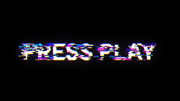3d rendering press play text with screen effects of technological glitches