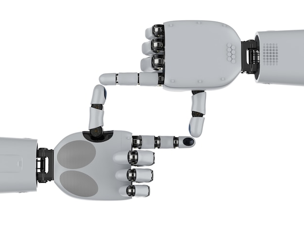 3d rendering robotic hand measure with fingers isolated on white