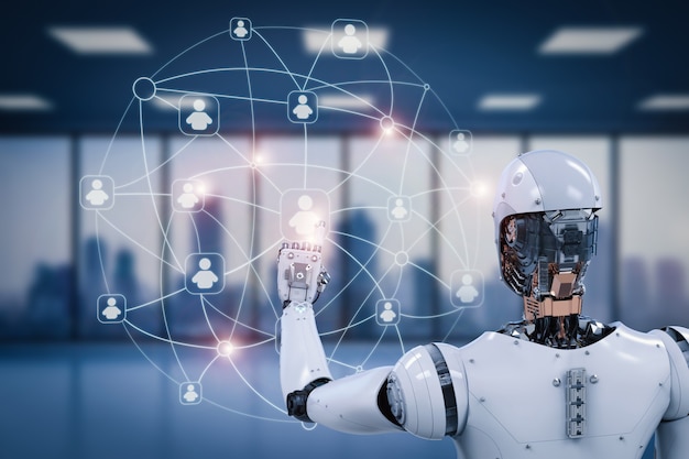 3d rendering social network interface with cyborg