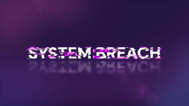 3D rendering system breach text with screen effects of technological glitches