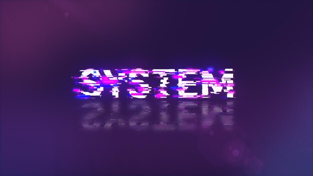 3D rendering system text with screen effects of technological glitches