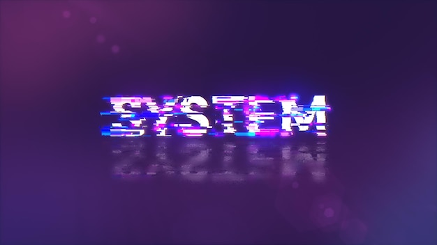 3D rendering system text with screen effects of technological glitches