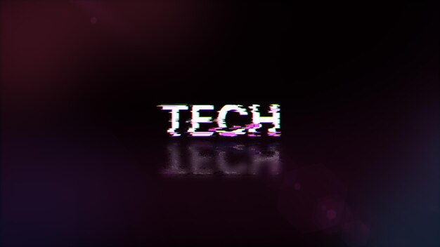 3D rendering Tech text with screen effects of technological glitches
