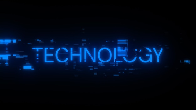 3D rendering technology text with screen effects of technological glitches