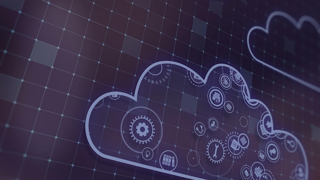 3D rendering the concept of cloud technologies and server data processing
