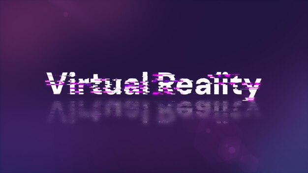 3D rendering virtual reality text with screen effects of technological glitches