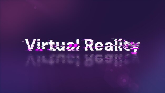 3D rendering virtual reality text with screen effects of technological glitches