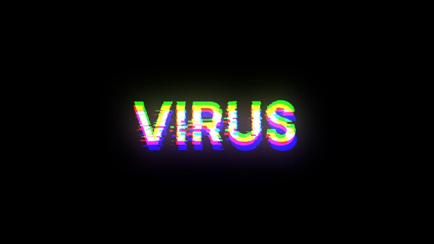 3d rendering virus text with screen effects of technological glitches