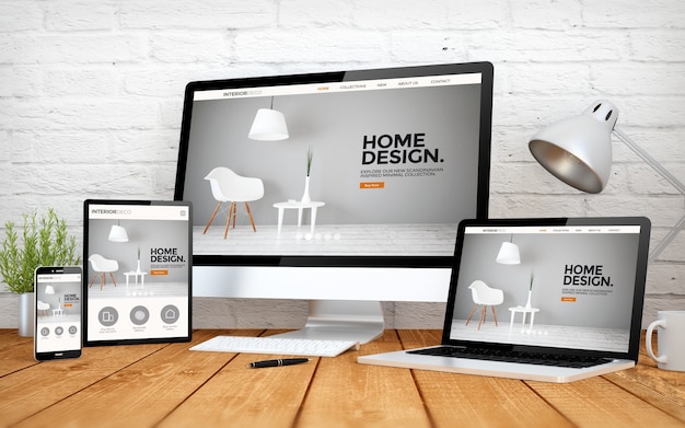 3d rendering with multidevices with interior design website