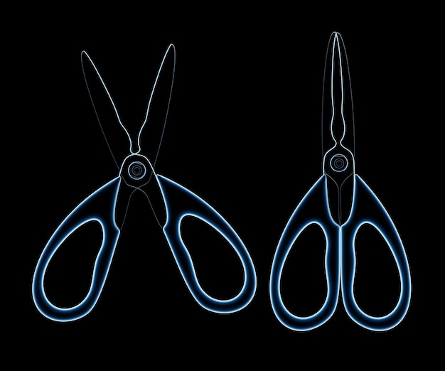 3d rendering x-ray pair of scissors isolated on black