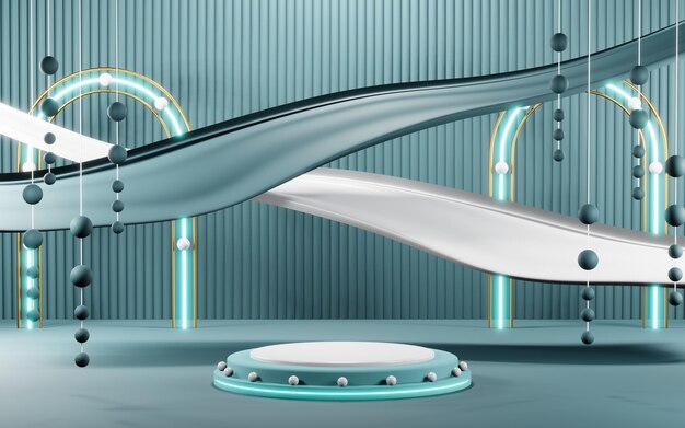 3d-renderöidä tyhjän tuotteen tausta voidemaisille kosmetiikkatuotteille. Moderni sininen pastellivärinen koroketausta