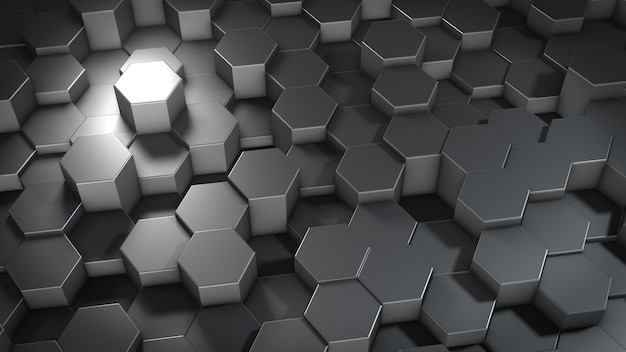 3D-renderöinti abstrakteista kuusikulmaisista geometrisista metallipinnoista virtuaalitilassa