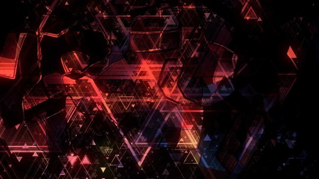 3D-renderöinti abstraktista geometrisestä taustasta. Värikkäät valaisevat geometriset muodot muodostavat taustan värimaailman muodossa