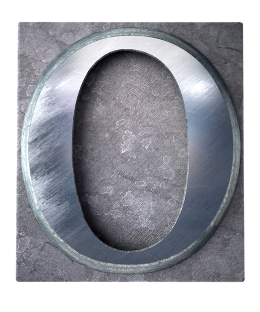 3D-renderöinti isosta O-kirjaimesta metallisella konekirjoitustyylillä