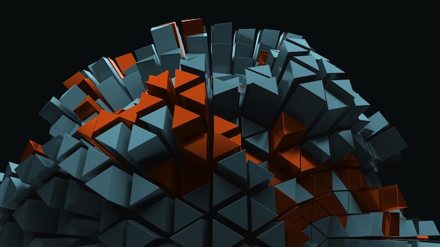 3D-renderöinti kolmion muodoista. Toistettavat suulakepuristetut kolmion muodot satunnaisella korkeustasolla.
