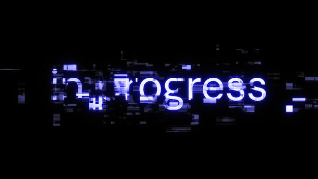 3d-renderöinti meneillään oleva teksti ja teknologiset häiriöt näytöllä