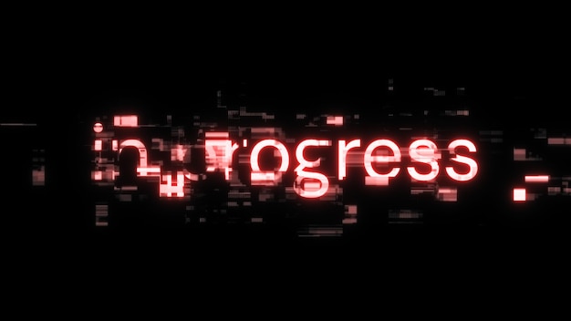 3d-renderöinti meneillään oleva teksti ja teknologiset häiriöt näytöllä