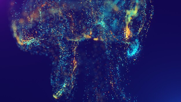 3d-renderöinti monivärisestä, elävästä ja abstraktista hiukkaspilvestä avaruudessa
