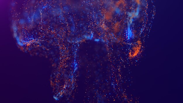 3d-renderöinti monivärisestä, elävästä ja abstraktista hiukkaspilvestä avaruudessa
