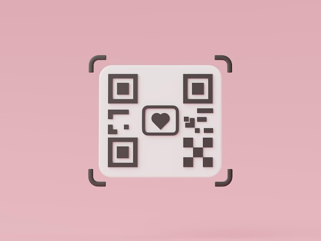 3D-renderöinti QR-koodin skannaus sydänpalkilla maksu QR-koodilla minimaalinen suloinen rakkauskohtaus Ystävänpäivä