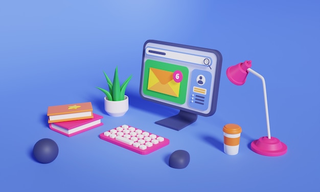 3D-renderöinti tietokoneesta sähköpostiviestillä