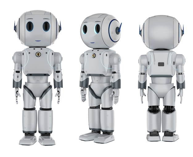 3D-renderöintisarja söpöjä tekoälyrobotteja sarjakuvahahmolla