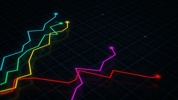 3d-renderöity tekniikkamuotoinen digitaalisen tulon viivakaavio korkean teknologian ruudukko taustaa vasten