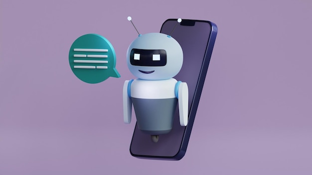 3d set with robot and smartphone 3d render illustration