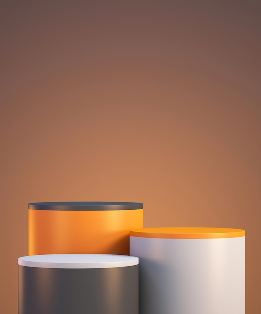 3d-tuotepodiumin mallikuvaesityksen tausta oranssilla taustalla, 3d-renderöidä